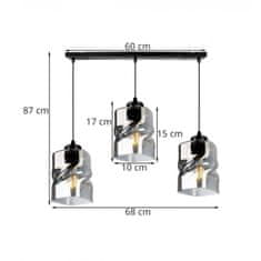 LIGHT FOR HOME Moderní závěsná lampa se skleněnými stínidly v grafitové barvě NIKI 2195/3, 3x60W, E27, Černá