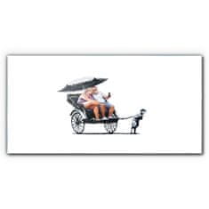 COLORAY.CZ Obraz na skle Rickshaw Banksy White 100x50 cm