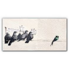 COLORAY.CZ Obraz na skle Protestující Birds Banksy 120x60 cm