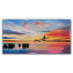 COLORAY.CZ Obraz na skle Lake Birds Sunset 100x50 cm