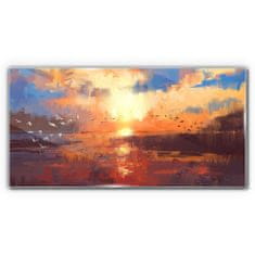 COLORAY.CZ Obraz na skle Jezero Mraky Sunset 100x50 cm