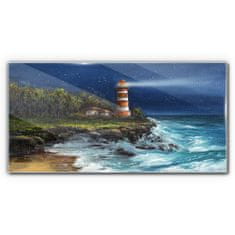 COLORAY.CZ Obraz na skle Lighthouse pobřeží vlny 100x50 cm