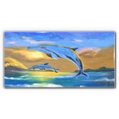 COLORAY.CZ Obraz na skle Abstrakce Dolphins Sun 120x60 cm