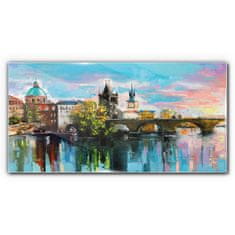 COLORAY.CZ Obraz na skle Město řeka most obloha 120x60 cm