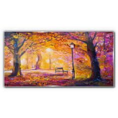 COLORAY.CZ Obraz na skle Lesní park Stromy lampa lavice 140x70 cm