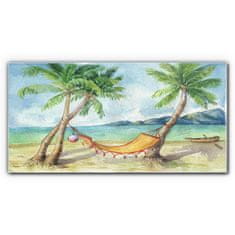 COLORAY.CZ Obraz na skle Beach Palm Sea Hammock 120x60 cm