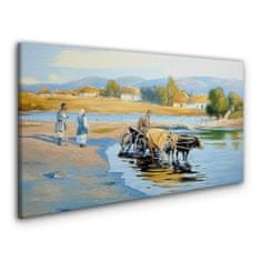 COLORAY.CZ Obraz na plátně Village Village River Cottage 100x50 cm
