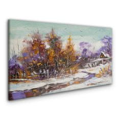 COLORAY.CZ Obraz na plátně Zimní sníh stromy Hut řeka 100x50 cm