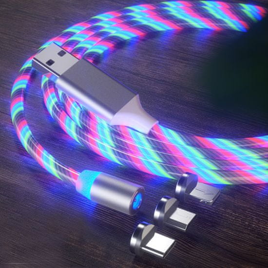 Techsuit Nabíjecí kabel 3v1 LED - USB na typ C, MicUSB, Lightning - 1 m - Bílá KP27201