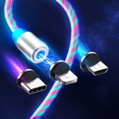 Techsuit Nabíjecí kabel 3v1 LED - USB na typ C, MicUSB, Lightning - 1 m - Bílá KP27201