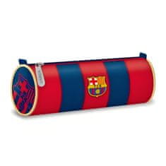 FotbalFans Kulatý Penál FC Barcelona, Pruhy a znak, Jedna kapsa, Zip, 21x8x8cm