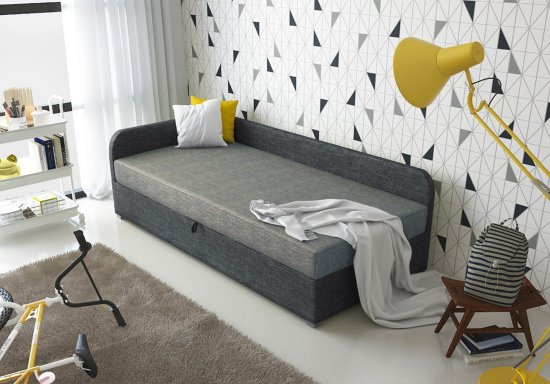 Veneti Jednolůžková čalouněná postel VALESKA COMFORT - 90x200, levá, světle šedá / šedá