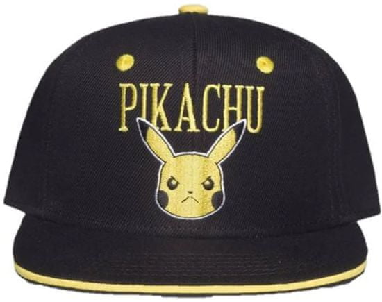 CurePink Snapback čepice - kšiltovka Pokémon: Angry Pika (nastavitelná) černý polyakryl bavlna