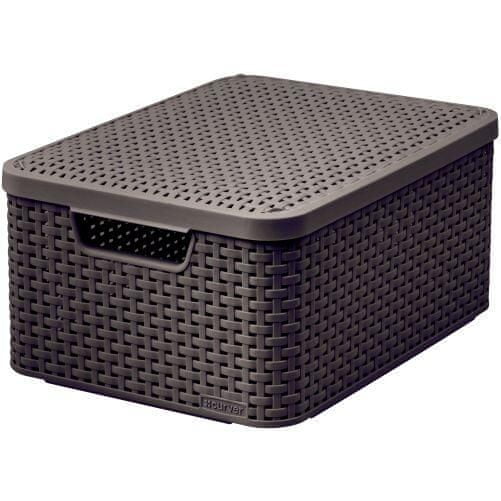 Curver Košík RATTAN plastový hnědý 40x29x19cm (M) s víkem