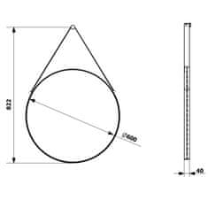 SAPHO ORBITER kulaté zrcadlo s koženým páskem ? 60cm, černá mat ORT060 - Sapho