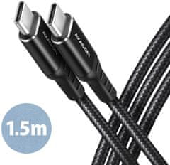 AXAGON kabel USB-C - USB-C, USB 2.0, PD 60W 3A, ALU, opletený, 1,5m, černá