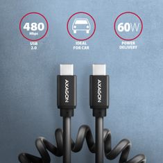 AXAGON kabel USB-C - USB-C TWISTER USB2.0, 3A, kroucený, 1.1m, černá