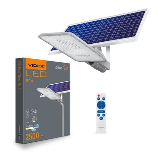 VIDEX Solární LED reflektor 50xLED 100W 2500lm 5000K IP65 s pohybovým senzorem + dálkové ovládání