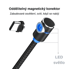 W-STAR TOPK magnetický USB kabel 3v1, 90° USBC, micro USB, lightning, 2,4A, černá 2m, MG90BK2