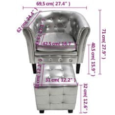 Vidaxl Klubové křeslo s podnožkou stříbrné umělá kůže