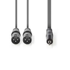 Nedis XLR stereo kabel 2x XLR 3pin zástrčka - 3.5mm zástrčka, 1.5 m (COTH15310GY15)