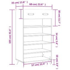 Vidaxl Botník bílý s vysokým leskem 60 x 35 x 105 cm kompozitní dřevo