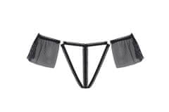 Passion PENNY Thong (Black), otevřená tanga s volány S/M