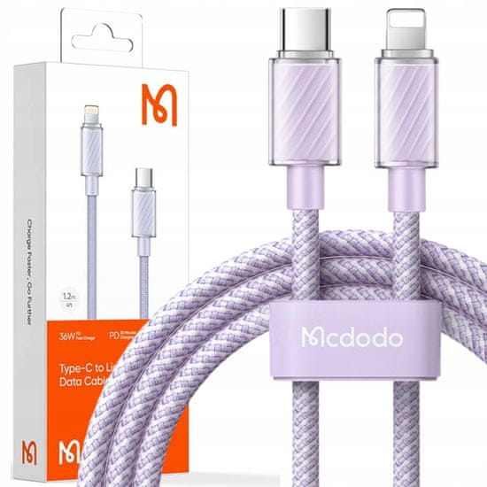 Mcdodo Kabel pro iPhone, výkonný, superrychlý, Mcdodo, 36W, 1,2M, fialový CA-3662