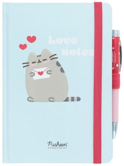 CurePink Poznámkový blok s promítací propiskou Pusheen: Love Notes (14,8 x 21 cm)