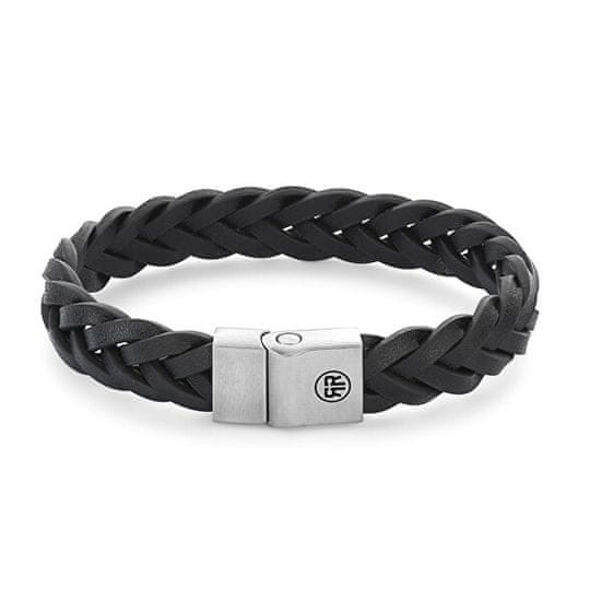 Rebel & Rose Černý kožený náramek Braided Black Matt RR-M0025-S