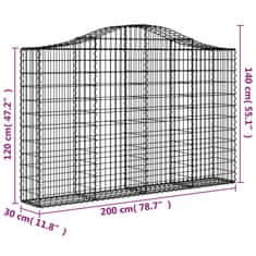 Vidaxl Klenuté gabionové koše 11ks 200x30x120/140cm pozinkované železo