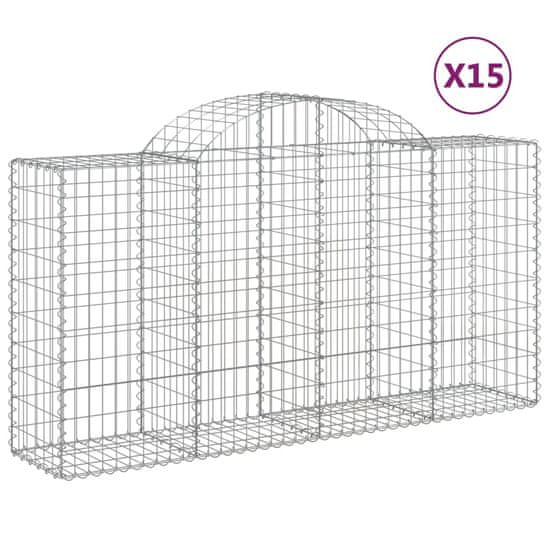 Vidaxl Klenuté gabionové koše 15ks 200x50x100/120cm pozinkované železo