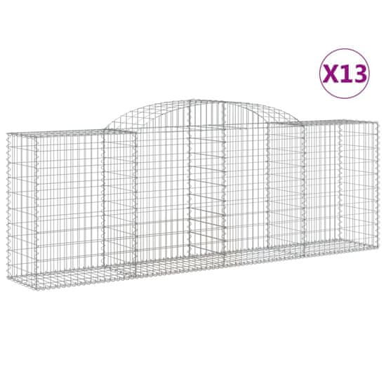 Vidaxl Klenuté gabionové koše 13ks 300x50x100/120cm pozinkované železo