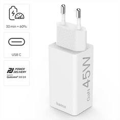 Hama síťová USB nabíječka GaN, USB-C, PD/QC 45 W