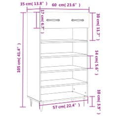 Vidaxl Botník šedý sonoma 60 x 35 x 105 cm kompozitní dřevo