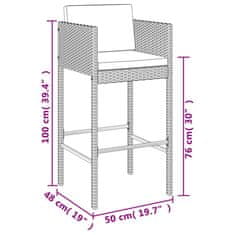 Vidaxl 3dílný zahradní barový set s poduškami černý polyratan
