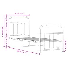 Vidaxl Kovový rám postele s hlavovým a nožním čelem bílý 75 x 190 cm