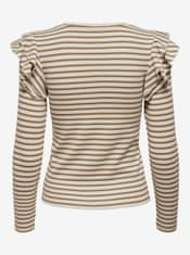 Jacqueline de Yong Hnědo-krémové pruhované tričko s dlouhým rukávem JDY Mille L