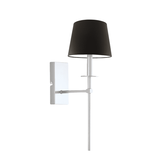 LYSNE.PL Nástěnná lampa s kuželem stínítka, látka, E27, 60W, noční lampička na stěně, PASTO, rámeček stříbrný