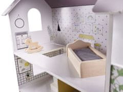 KIK Domeček pro panenky dřevěný MDF + nábytek 70cm šedý