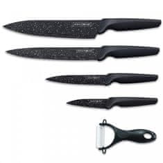 Royalty Line 4dílná sada nožů potažených mramorem a s keramickou škrabkou RL-MB4 / černá
