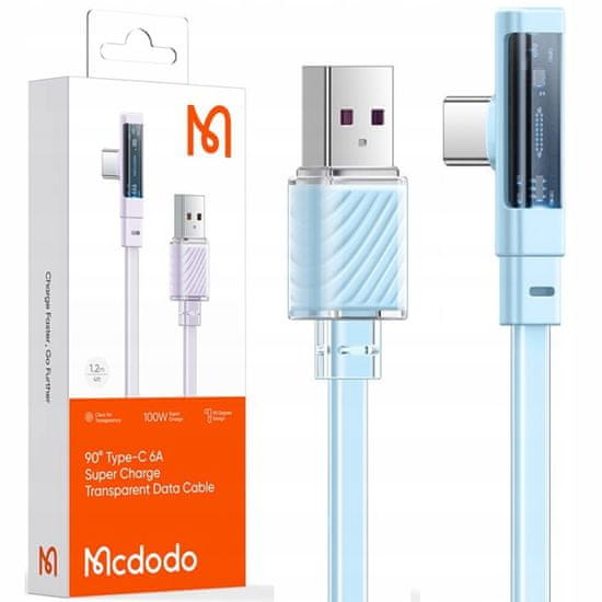 Mcdodo Kabel USB-C, úhlový, výkonný, superrychlý, Mcdodo, 100W, 1,2M, modrý CA-3422