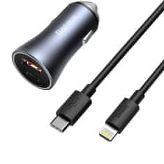 shumee Rychlá USB-C nabíječka do auta USB 40W PD QC SCP FCP AFC + kabel USB-C - světle šedá