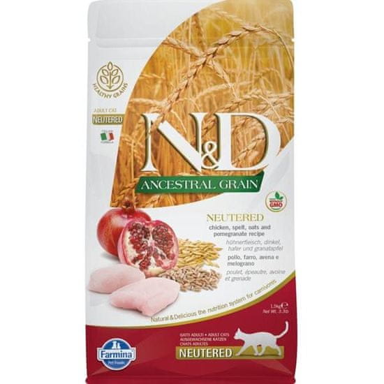 N&D ANCESTRAL GRAIN Cat LG Chicken, Spelt, Oats & Pomegranate Neutered Adult 10 kg