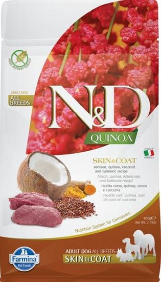 N&D QUINOA Dog GF Skin & Coat, Venison & Coconut Adult Mini 800 g