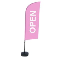 Jansen Display Kompletní sada reklamní vlajky ve tvaru křídla, Otevřeno, růžová, anglicky