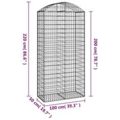 Vidaxl Klenutý gabionový koš 100 x 50 x 200/220 cm pozinkované železo