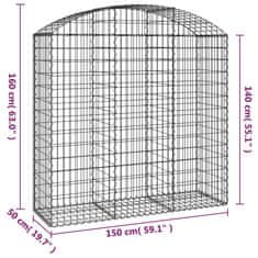 Vidaxl Klenutý gabionový koš 150 x 50 x 140/160 cm pozinkované železo