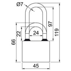 Richter Zámek visací OVAL 45 prodloužený 3kl.