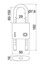 Zámek visací ELIPS 50 nastavitelný v rozsahu 60-150mm 3kl.